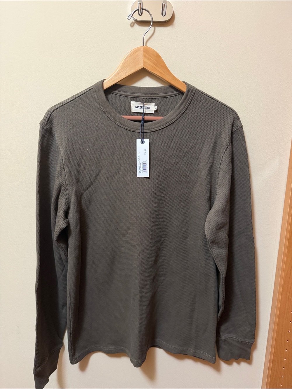 Taylor Stitch Olive Green Waffle-Knit Long Sleeve Crew Shirt